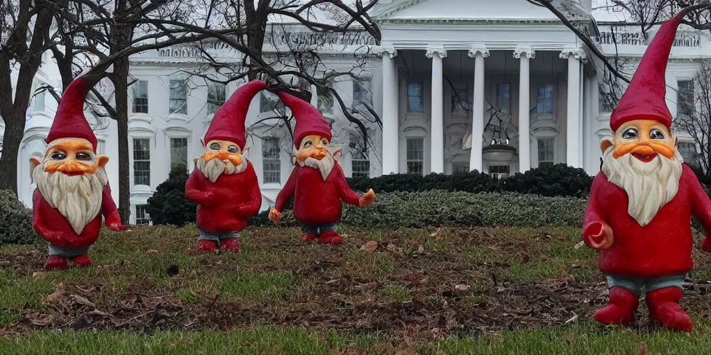 Image similar to demonic gnomes looking at the White House