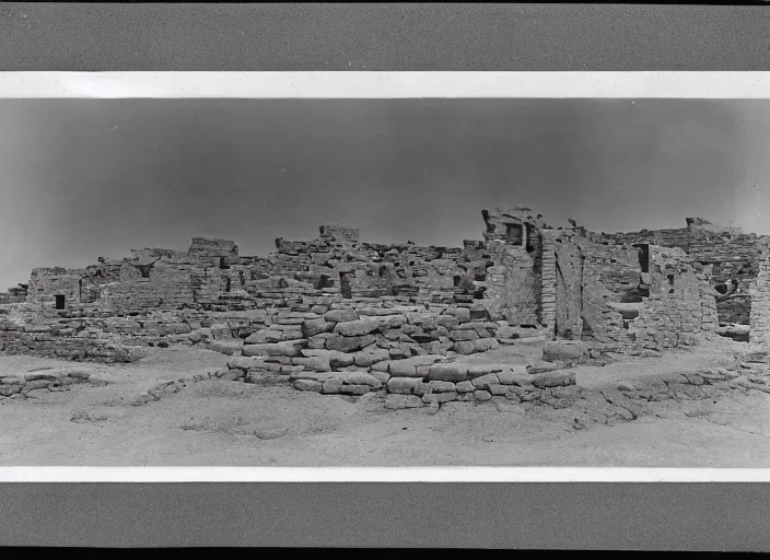 Prompt: antique photo of sprawling hopi pueblo ruins, albumen silver print, Smithsonian American Art Museum.