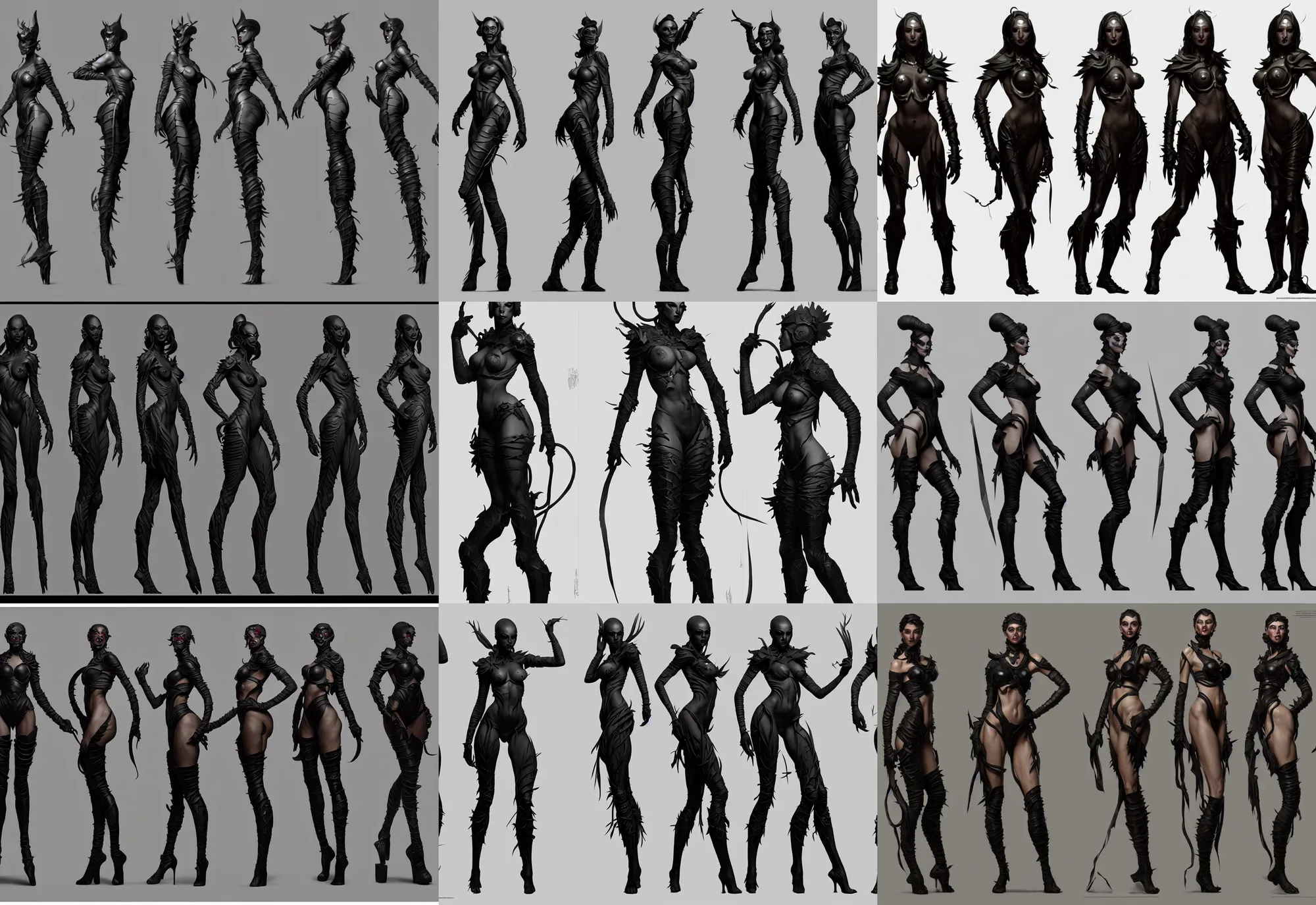 KREA - badass female character in a front and side view, neutral