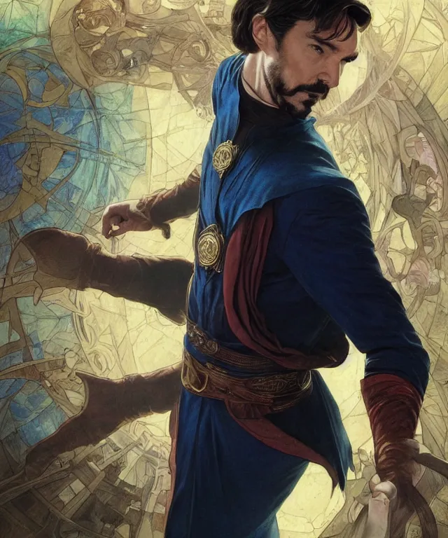 Image similar to Antony Starr as Doctor Stephen Strange, highly detailed, digital painting, artstation, concept art, smooth, sharp focus, illustration, ArtStation, art by artgerm and greg rutkowski and alphonse mucha and J. C. Leyendecker and Edmund Blair Leighton and Katsuhiro Otomo and Geof Darrow and Phil hale and Ashley wood and Ilya repin and Charlie Bowater