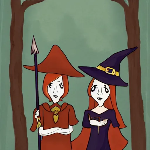 Image similar to a wizard and a witch, in the style of steven rhodes