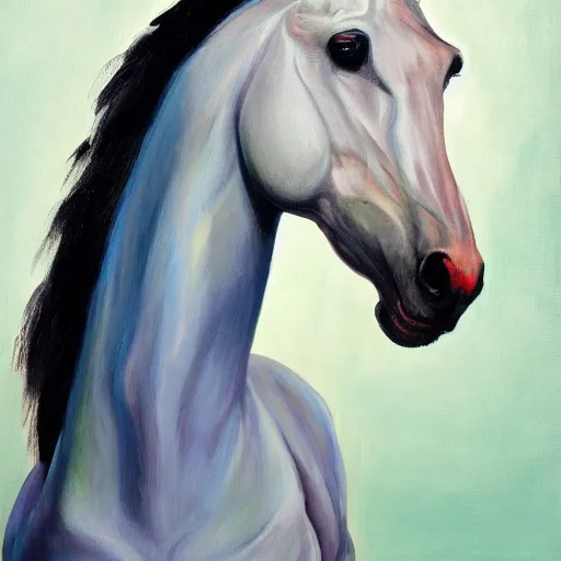 Prompt: painting of a glorious horse head, editorial fashion photography