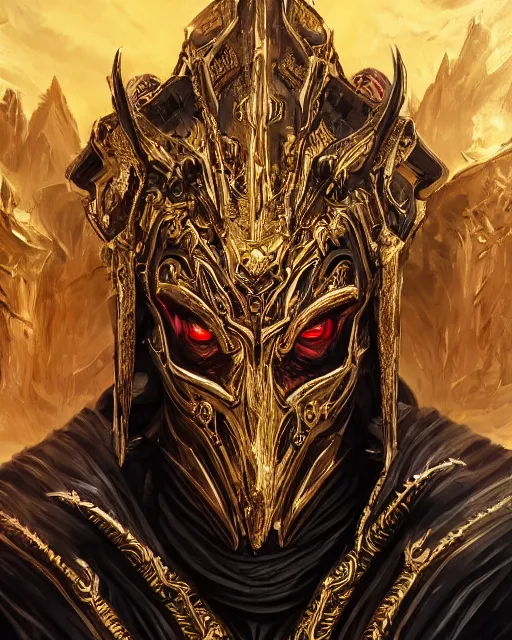 Prompt: a highly detailed portrait of ankou the evil lord staring with anger and wearing ornate armor made of sci fi panels and a gold death mask, death and corruption, smooth, intricate, sinister, evil energy, souls of the dead, dark aura, matte painting, artstation, evild ark color scheme, dark fantasy sci fi, sharp focus, cgsociety