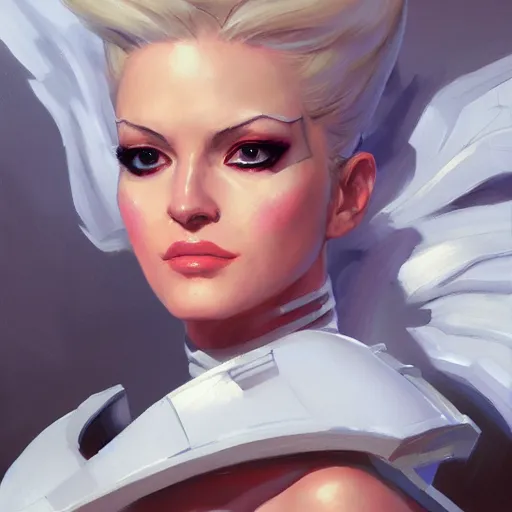 Image similar to Greg Manchess portrait painting of Emma Frost as Overwatch character, medium shot, asymmetrical, profile picture, Organic Painting, sunny day, Matte Painting, bold shapes, hard edges, street art, trending on artstation, by Huang Guangjian and Gil Elvgren and Sachin Teng