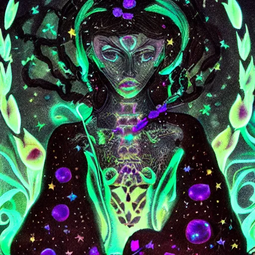 Prompt: a bioluminescent goddess