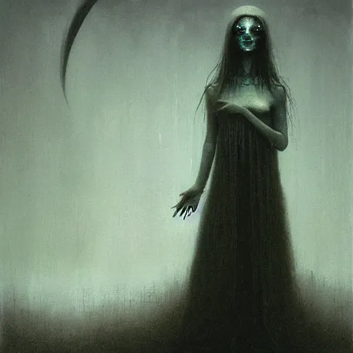 Image similar to A cute necromancer girl by Beksinski