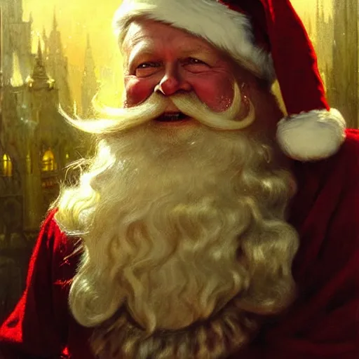 Image similar to stellan skarsgard as a fantasy style santa claus wizard, highly detailed painting by gaston bussiere, craig mullins, j. c. leyendecker, 8 k