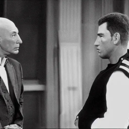 Prompt: captain jean - luc picard having a conversation with charles xaiver in ancient egypt