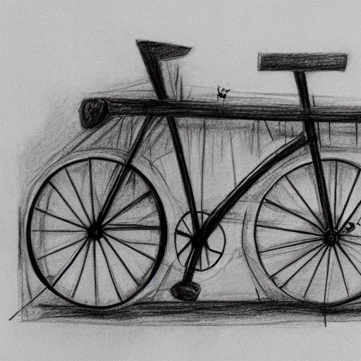 Prompt: bicycle made of bones, pencil, sketch