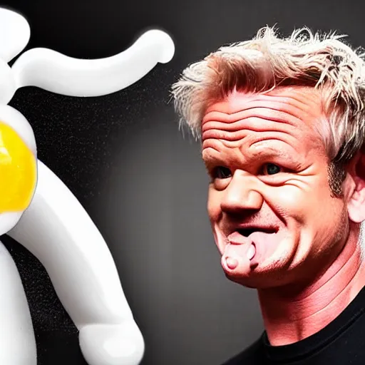 Prompt: < photo hd trending funny > gordon ramsey foams at the mouth with hunger after seeing a gigantic boiled egg < / photo >