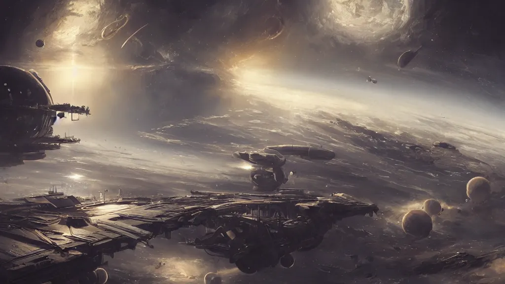 Image similar to orbital space station. andreas achenbach, artgerm, mikko lagerstedt, zack snyder