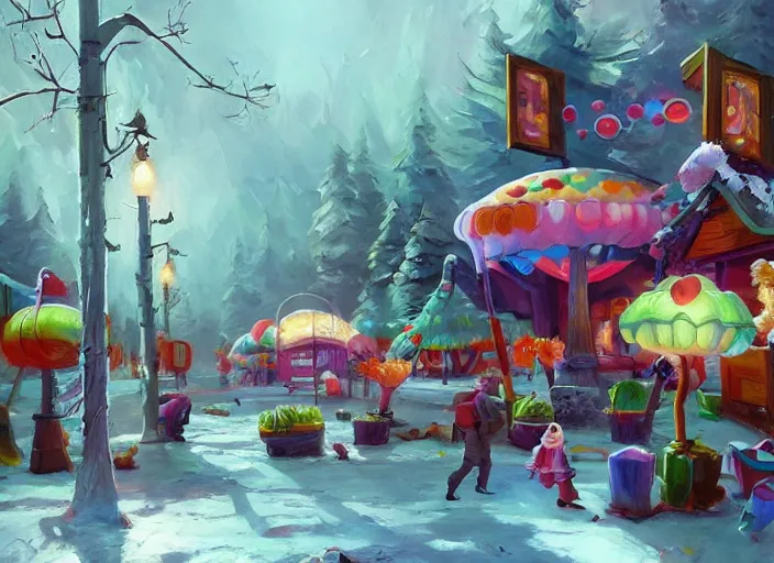 Image similar to concept art for a game candy themed, candy park, oil painting by jama jurabaev, extremely detailed, brush hard, artstation, for aaa game, high quality, brush stroke