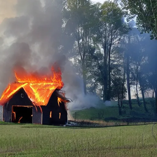 Image similar to a small barn engulfed in flames