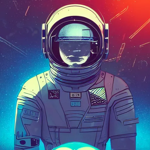 Image similar to portrait of a future cosmonaut with helmet having cybernetics and wirings, d & d, trending on artstation, art by rossdraws, petros afshar, tom whalen, laurie greasley and greg rutkowski and ilya kuvshinov, global illumination