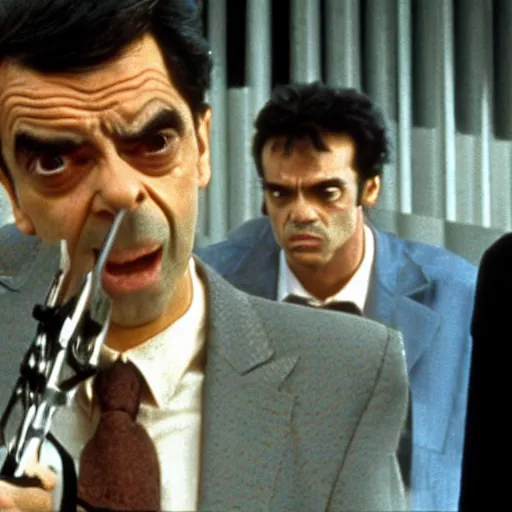 Image similar to a film still of mr bean in resevoir dogs ( 1 9 9 2 )