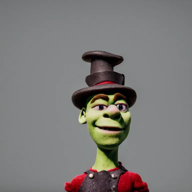 Prompt: a cinematic film still of a claymation stop motion film shrek, portrait, shallow depth of field, 8 0 mm, f 1. 8