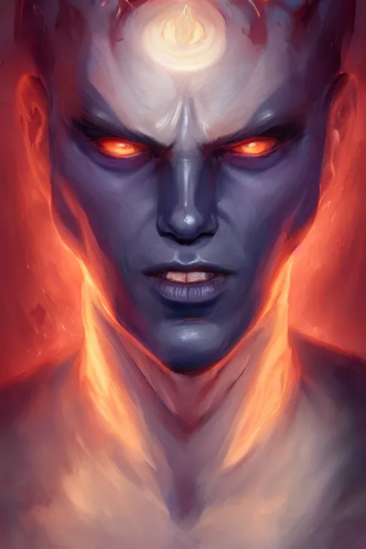 Prompt: djinn man male demon, portrait, full body character concept art, costume design, illustration, symmetrical face and body, single face, cinematic color grading, editorial photo, fashion, hyperrealism, trending on artstation, Charlie Bowater, WLOP