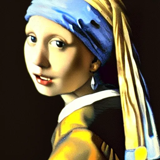 Image similar to oil in canvas of a cat with a pearl earring by johannes vermeer, masterpiece