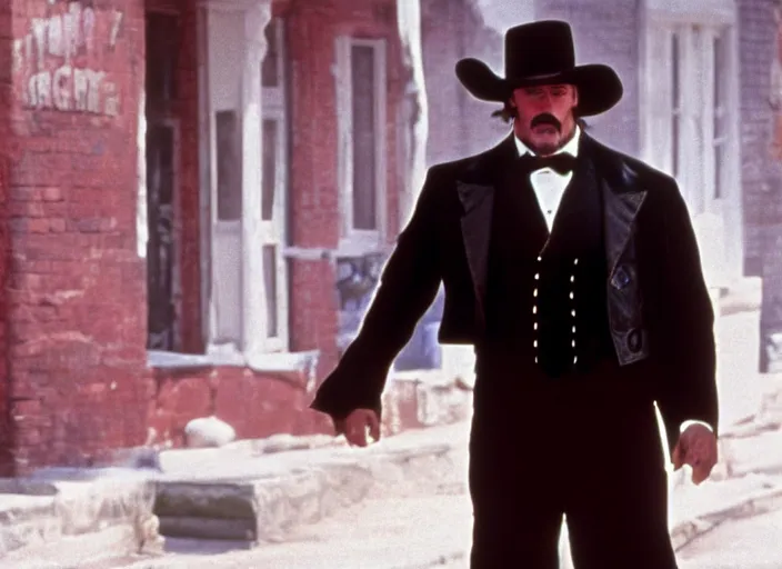 Image similar to film still of Hulk Hogan as Doc Holiday in Tombstone 1993, 4k