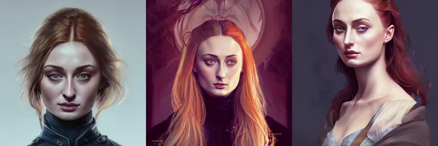 Prompt: portrait of Sophie Turner as a detective, highly detailed, digital painting, artstation, concept art, sharp focus, illustration, art by artgerm and greg rutkowski and alphonse mucha