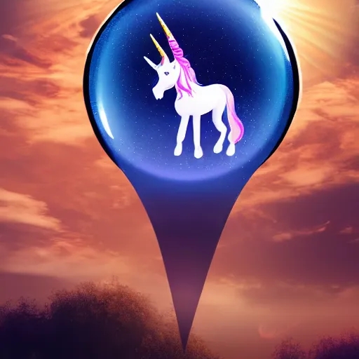 Image similar to A unicorn in the shape of a bubble floating in the air, mystical fantasy, concept art