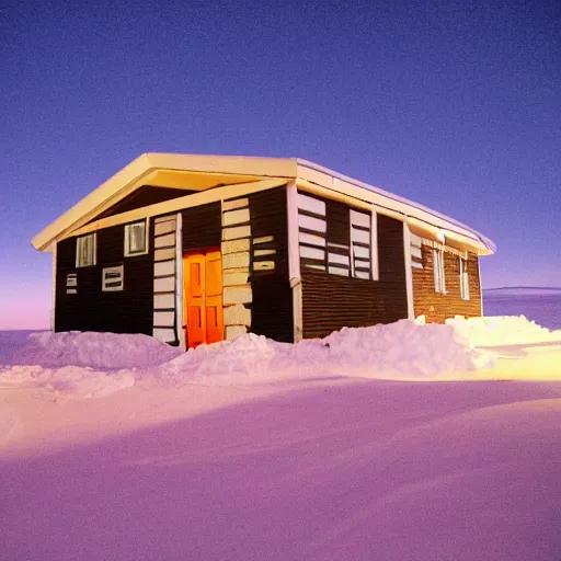 Prompt: an 8 0 s era house in antarctica at night