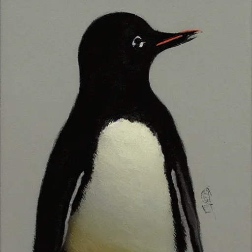 Image similar to a highly detailed beautiful portrait of a beautiful little penguin by yoji shinkawa, by gregory manchess, james gurney, james jean