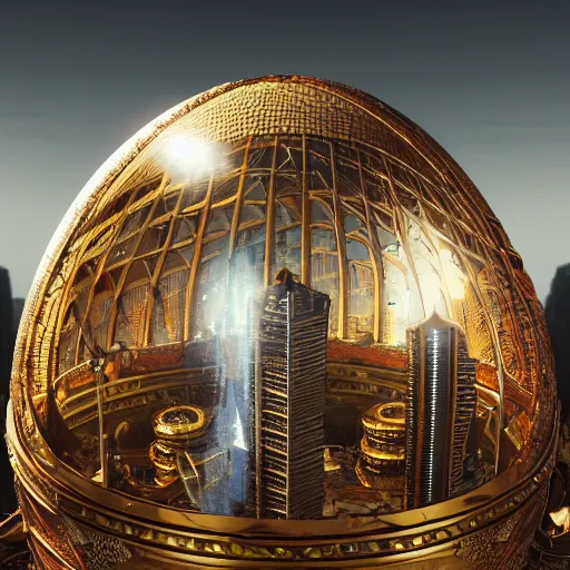 Image similar to enormous city in a faberge egg, sky, steampunk, fantasy art, masterpiece, octane render