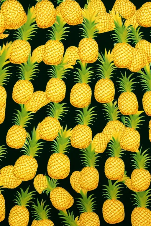 Image similar to a sea of pineapples with balloons above, smooth, trending on artstation, high quality, beautiful