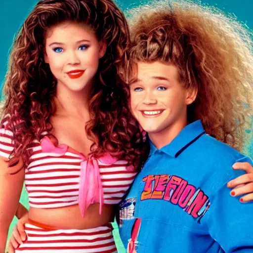 Prompt: Tiffani Amber Thiessan in Saved by the Bell.