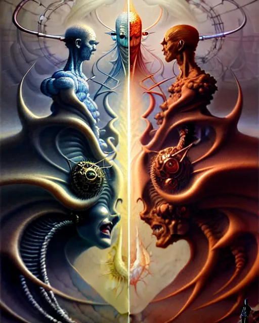 Image similar to the armies of heaven and hell, fantasy character portrait made of fractals facing each other, ultra realistic, wide angle, intricate details, the fifth element artifacts, highly detailed by peter mohrbacher, hajime sorayama, wayne barlowe, boris vallejo, aaron horkey, gaston bussiere, craig mullins