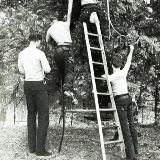 Image similar to three people trying to climb a ladder at the same time