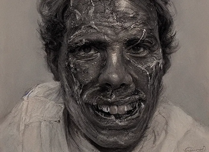 Image similar to a highly detailed burnt portrait of a dentist, james gurney, james jean