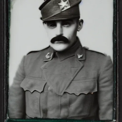 Image similar to Luigi as a world war I soldier, photograph, colorized, damaged
