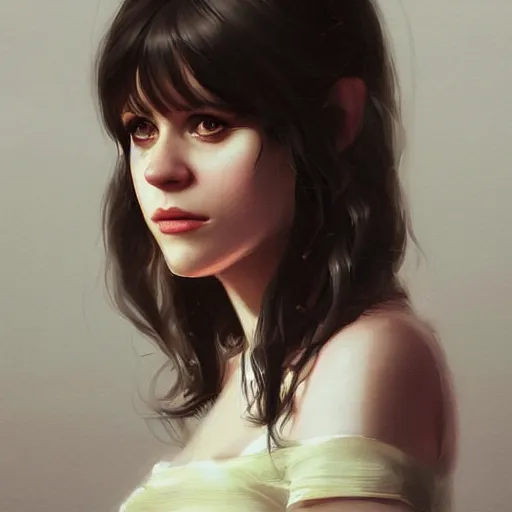 Image similar to “ portrait of zooey deschanel by greg rutkowski, young, attractive, highly detailed portrait, scifi, digital painting, artstation, concept art, smooth, sharp foccus ilustration, artstation hq ”