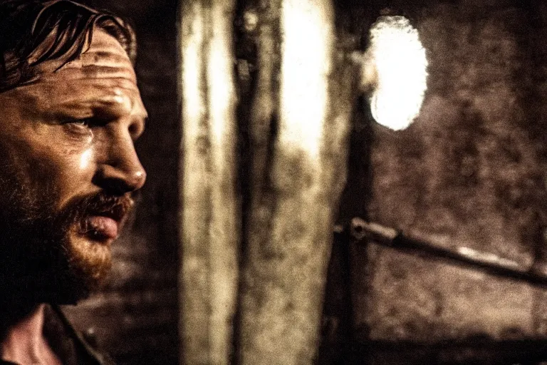 Prompt: film still of Tom Hardy as Max Payne in a creepy funhouse in the Max Payne movie, 4k
