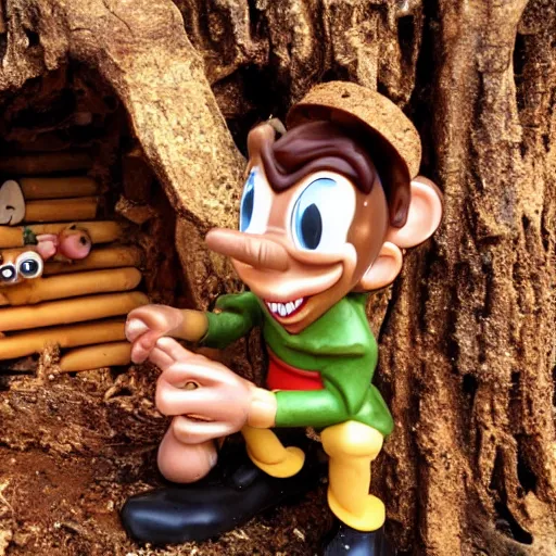 Prompt: Pinocchio being eaten by termites