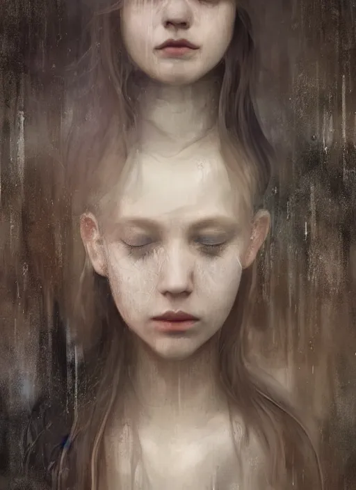 Prompt: artstation, surreal, i know that even with the seams stitched tightly | darling, scars will remain | i say we scrape them from each other, darling | and let them wash off in the rain, digital art, highly detailed, by alyssa monks and charlie bowater