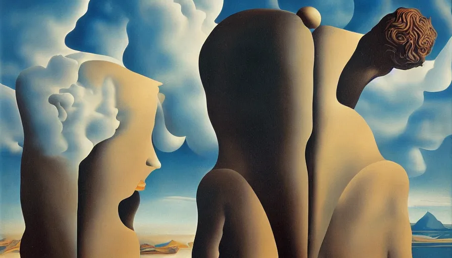 Image similar to parallel universe between forbidden knowledge and maddening strangeness by salvadore dali and rene magritte, extremely high detail, 8 k