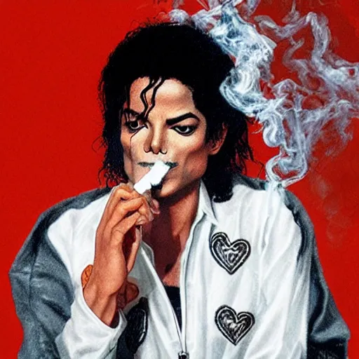 Image similar to Michael Jackson smoking a joint, 8k, realistic, extreme details, detailed, sharp