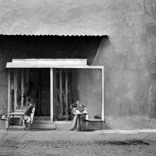 Image similar to an approaching shadow, black and white photography by fan ho, hong kong 1 9 5 4