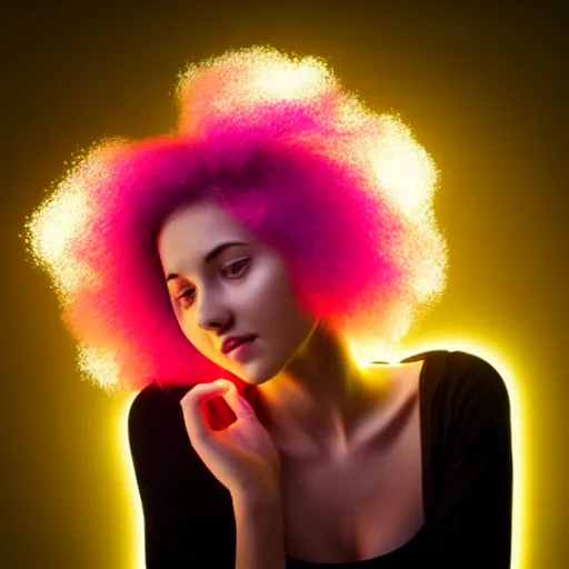 Image similar to cute woman with glowing hair