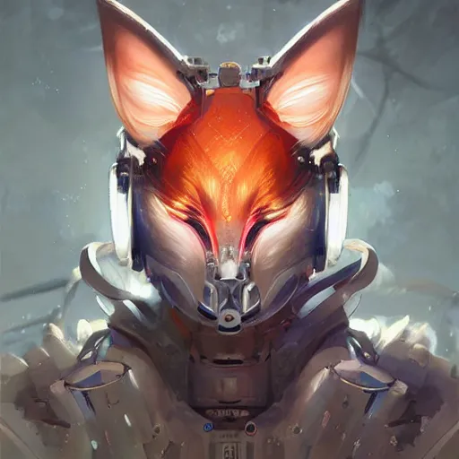 Image similar to A portrait of a cybernetic kitsune, trending on artstation, digital art, by Stanley Artgerm Lau, WLOP, Rossdraws, James Jean, Andrei Riabovitchev, Marc Simonetti, Yoshitaka Amano