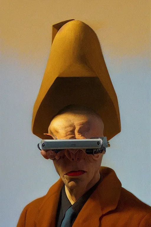 Image similar to Carpenter wearing oculus and tobacco over his head, Edward Hopper and James Gilleard, Zdzislaw Beksisnski, highly detailed