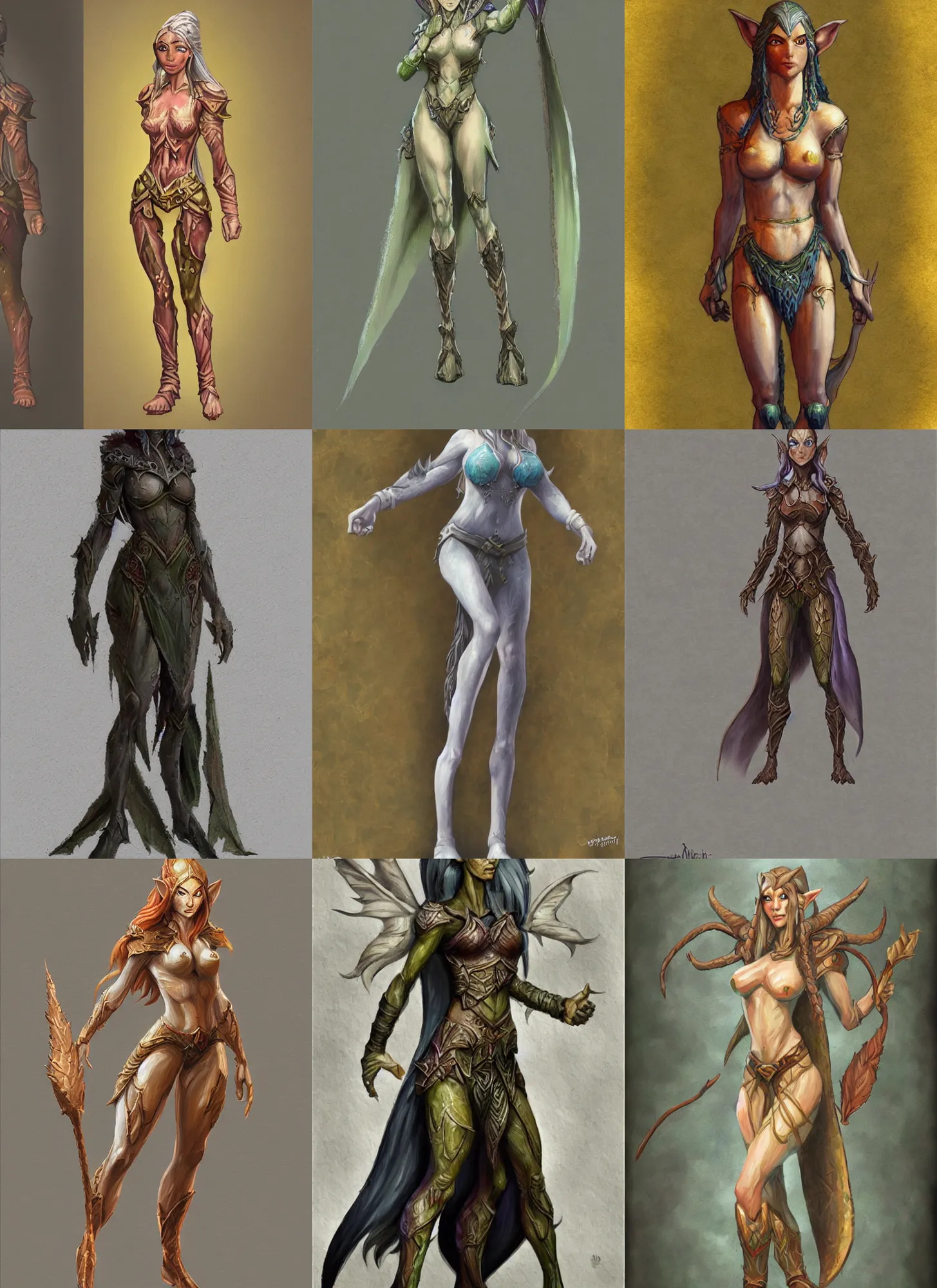Prompt: Impasto oil canvas, full body concept art of a D&D style elven female
