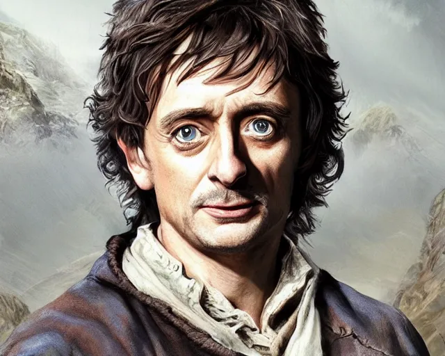 Image similar to richard hammond as frodo baggins, award winning character art, by various concept artists, hyperrealistic face, photorealistic render