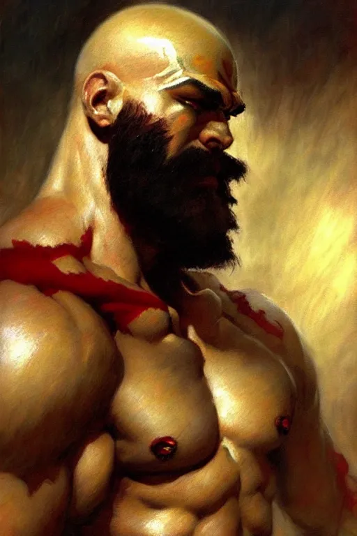 Image similar to kratos, painting by gaston bussiere, katsuya terada, frank frazetta, tom of finland, trending on artstation