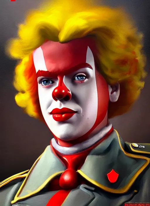 Prompt: ronald mcdonald during world war 2, rpg dnd oil _ painting _ unreal _ 5 _ daz. _ rpg _ portrait _ extremely _ detailed _ artgerm _ greg _ rutkowski _ greg