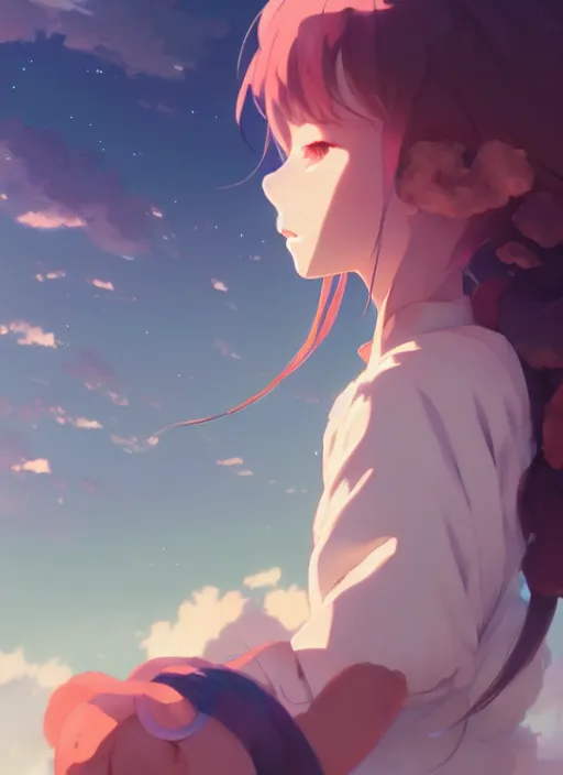 Prompt: portrait of cartoon girl, cloudy sky background lush landscape illustration concept art anime key visual trending pixiv fanbox by wlop and greg rutkowski and makoto shinkai and studio ghibli