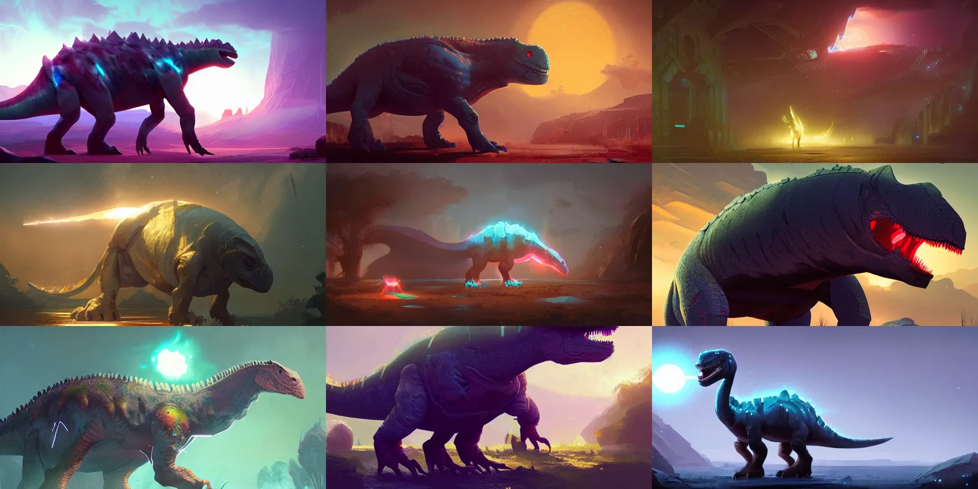 Prompt: glowing psionic dinosaur, fantasy concept art by greg rutkowski and beeple